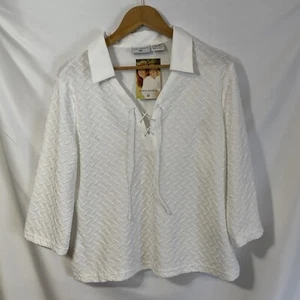 Kathy Ireland Women’s Blouse 3/4 Sleeve Textured White Size XL - Picture 1 of 16