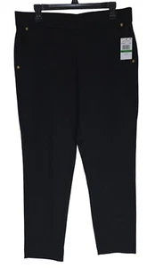 Michael Kors Womens Black Slim Fit Pants With Gold Button Accents - Picture 1 of 6