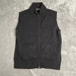 Woolovers Mens Large 100% Lambs Wool Sleeveless Zip Vest Dark Gray Stand Collar - Picture 1 of 8