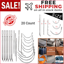 20 Leather Sewing Needles Heavy Duty Kit Curved Sack Hand Upholstery Canvas Rugs