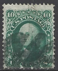 U.S. SCOTT 96 USATO FINE - 1868 10c EMISSIONE VERDE CON GRIGLIA "F" CAT $225,00 - Foto 1 di 2