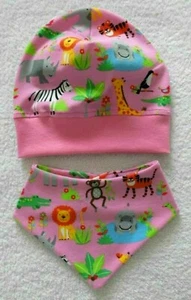Handmade ♥ Gorro Beanie ♥ Pañuelo ♥ Juego de 2 piezas ♥ Animales de zoológico - Imagen 1 de 2