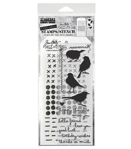 Stampers Anonymous Tim Holtz Stempel + Schablone Silhouette BIrds THMM182 - Bild 1 von 4
