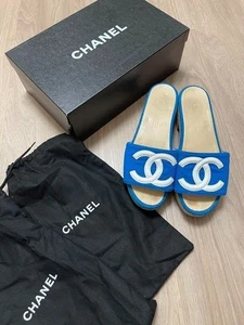 CHANEL Blue Leather Sandals – Size 23.5cm (Genuine Leather) Authentic - Picture 1 of 3