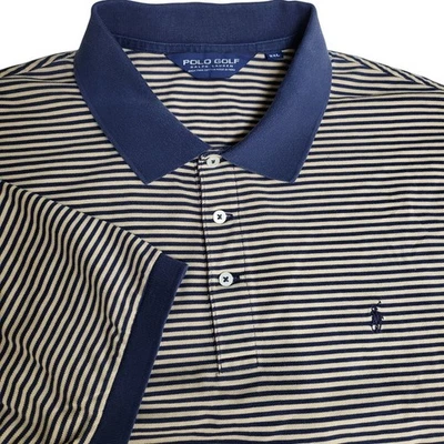 Polo Golf Ralph Lauren XXL Rayas Manga Corta Polo Azul Tostado Algodón Pima Foto 1 de 4