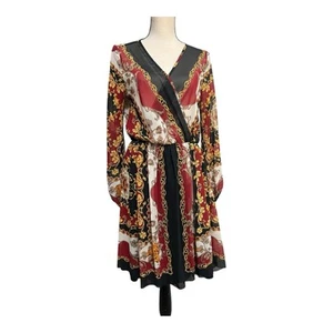 Va Va Voom Red and Green Wrap Sundress with Bishop Sleeves Size M - Picture 1 of 6
