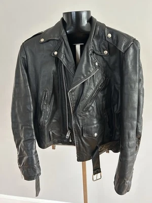 Excelente Chaqueta Acolchada Vintage Tradicional Cuero Negro Cinturón Moto 46 Foto 1 de 3