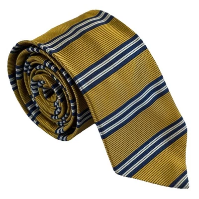 全新带标签 Brooks Brothers Red Fleece Rep 真丝条纹紧身领带金色海军蓝 — 第 1/4 张图片