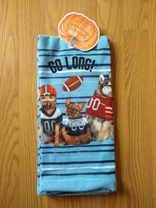 Grateful Harvest Kitchen Towels 2 Pack Football Dogs Blue Sports Dish Hand NEW - Picture 1 of 5