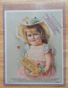 Tarjeta publicitaria vintage de 1900 Hires Root Beer/Nichols con niña - Imagen 1 de 2