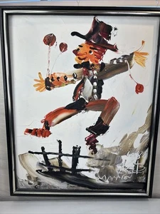Artist Morris KATZ Framed Clown Vintage Original Oil Painting Signed Fence - Picture 1 of 14