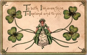 Postal de Irlanda 1916 en relieve tréboles y dama L&E Alemania St. Patrick’s - Imagen 1 de 2
