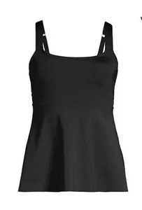 Lands End NEW 1X 16W 18W Tankini Swim Top Scoop Neck Flutter Black Solid UPF50 - Picture 1 of 9