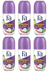 6x Fa Ipanema Nights Deodorant Roll On 0% Aluminium Maracuja & Night Jasmine