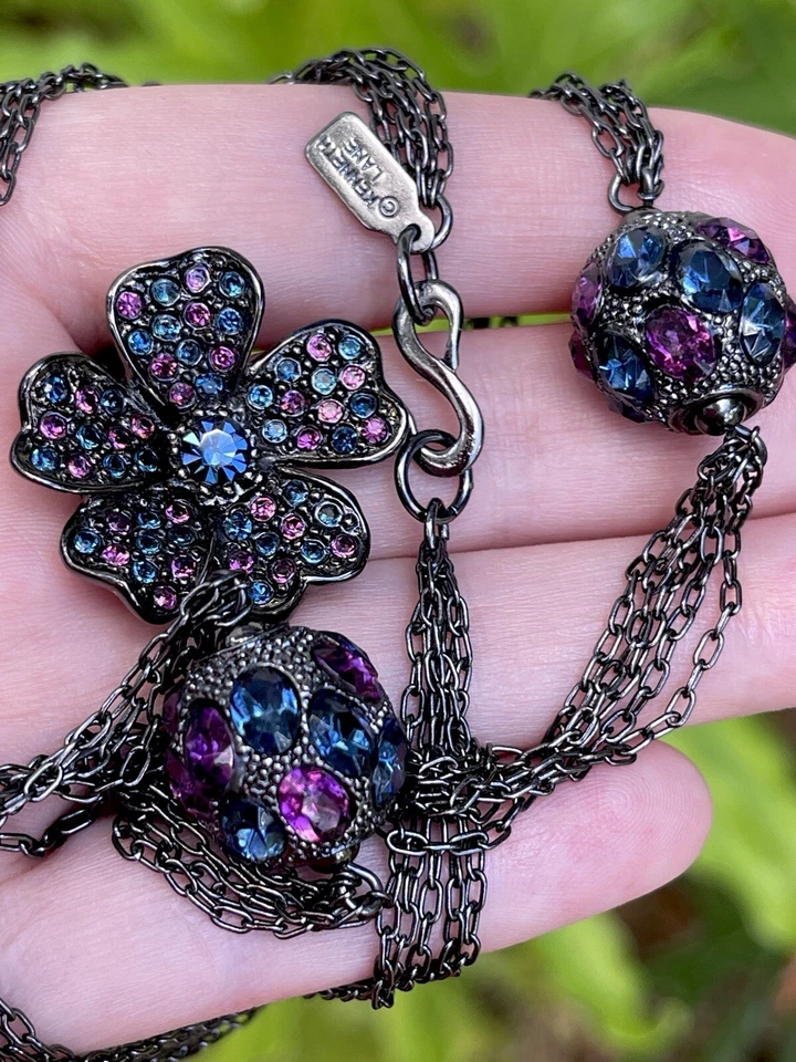 Collar y anillo de diamantes de imitación vintage raro Kenneth Jay Lane KJL Gunmetal Foto 1 de 4