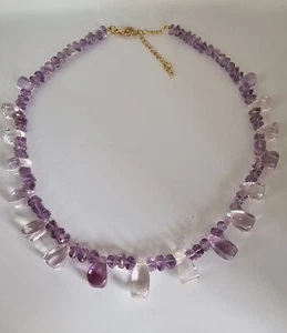 Amethyst Natural Colour Necklace Collar Stunning With Faceted Beads Handmade - Picture 1 of 8