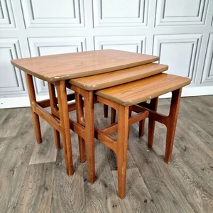 Vintage Schreiber Mid Century Teak Nest Of Tables - Retro Danish Wooden Formica - Picture 1 of 24