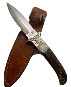 TAYLOR CUTLERY  JAPAN DESIGNED BY PHIL MANN LEATHER SHEATH STAG HANDLE - Picture 1 of 12