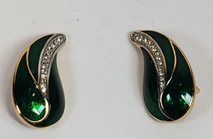 Vintage Christian Dior Ohrringe grün Emaille und Strass  - Bild 1 von 8