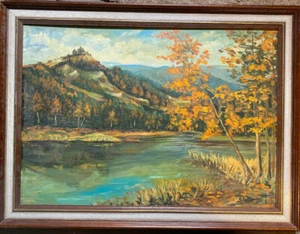 Stolle Autumn River Lake Alps Mountains Forest Leaves Orange Sky Antique Signed - Picture 1 of 7