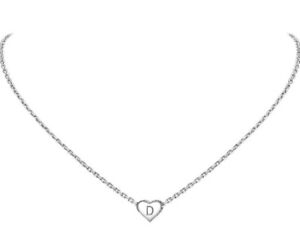 925 STERLING SILVER HEART NECKLACE WITH THE LETTER D INITIAL D HEART NECKLACE 