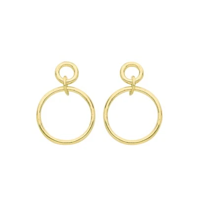 Double Circle Drop Earrings 9ct Yellow Gold 375 Hallmarked Brand New Boxed - Image 1 of 3