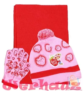 Strawberry Shortcake 3-teiliges Winter Beanie Strickmütze, Schal & Handschuhe Set - Bild 1 von 1