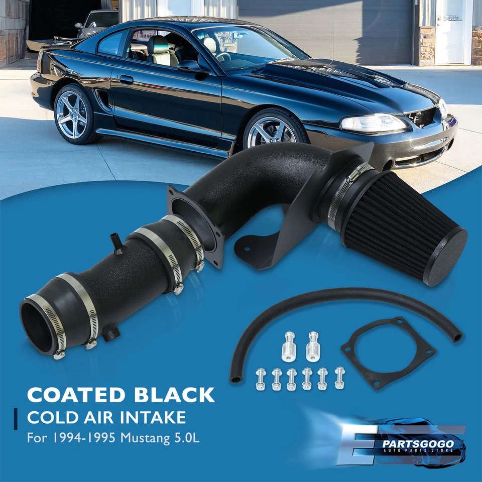 For 94-95 Ford Mustang 5.0 V8 Cold Air Intake Kit Black Pipe +Heat Shield Filter - Image 1 of 4