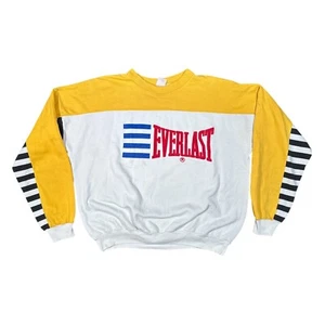Vintage 80s Everlast Striped Colorblock Big Logo Sweatshirt Mens Medium - Picture 1 of 10