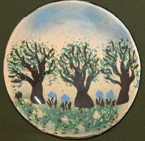 Vintage hand painted pottery wall decor plate landscape Cover