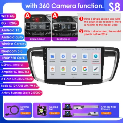 For Honda Accord 9th 10.1" Touchscreen 8+128GB Radio Carplay GPS BT mit 360° Cam - Image 1 of 4