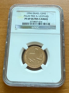 Israel 1994 Gold 1/4 oz 5 New Sheqalim NGC PF69UC Palm Tree and Leopard - Picture 1 of 2