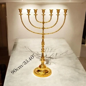 Enorme Templo Menorá Chapado en Oro de Tierra Santa Jerusalén 35.4′′/90cm - Imagen 1 de 21