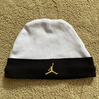 Air Jordan 婴儿帽 0-6 个月 100% 棉帽 白色 黑色 金色 — 第 1/3 张图片