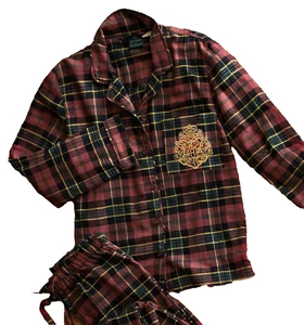 Pottery Barn Teen Harry Potter Hogwarts Plaid 2 Pc Organic Flannel Pajamas Sz XL - Picture 1 of 7