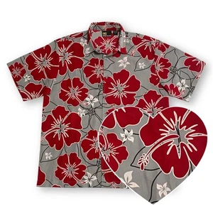 Camisa Hawaiana Street Culture Vintage Para Hombre L Gris Rojo Hibisco Cuello Punta - Imagen 1 de 12