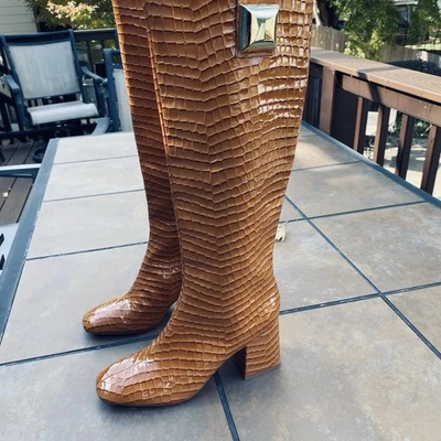 Kate Perry The Geminni Knee High Dressy Boot In Brown Patent Croc Size 8.5 - Image 1 of 4