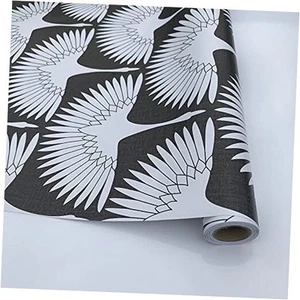 Black and White Wallpaper Self-Adhesive Black Feather Removable Peel and Stick - Picture 1 of 7