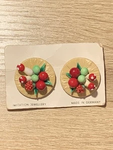 Fruit salad 1950s German Fruit Salad Earrings ~ Original Card - Picture 1 of 4