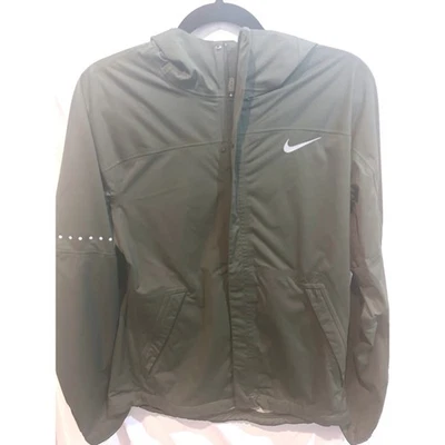 Nike Dri-FIT Olive Green Lightweight Hooded Running Jacket Reflective Details S - Image 1 of 4