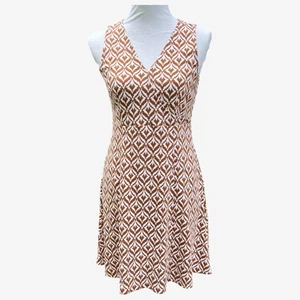 New York & Co v neck sleeveless dress M brown white print - Picture 1 of 7