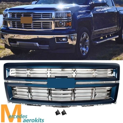Front Bumper Grille For Chevrolet Silverado 1500 2014-15 Deep Ocean Blue Chrome Foto 1 de 4
