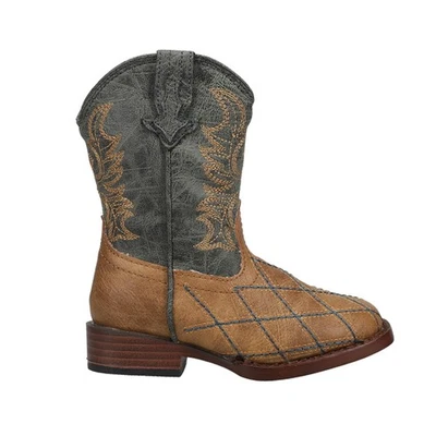 Roper Cross Cut Checkered Embroidery Square Toe Cowboy  Toddler Boys Blue, Brown - Image 1 of 4