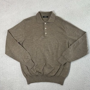 100% Wolle Polo Pullover Herren Braun Langarm Made In Italy Forum Knopf - Bild 1 von 6
