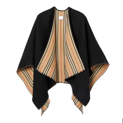 Nuovo Autentico Burberry Reversibile Icona Righe Dettaglio Lana Mantello Taglia Unica