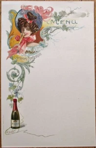 Menú publicitario francés Champagne Montebello 1890 - litografía a color - firmado Tamagno - Imagen 1 de 1