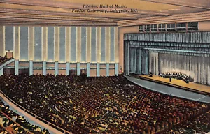 Vintage Interior Hall of Music Perdue University Lafyette Indiana Postcard 1953 - Picture 1 of 2