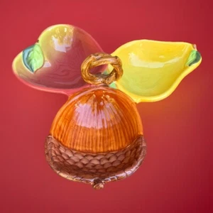 Russ Berrie & Co. Ceramic Divided Candy Serving Dish Decoration Acorn Pear Apple - Picture 1 of 11