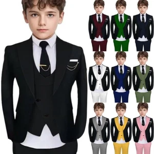Boys 3 Piece Suit Formal Wedding Prom Party Tuxedo Suits for Boys Vest Jacket - Picture 1 of 34