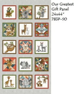 Our Greatest Gift Block Panel Cotton Quilt fabric Henry Glass 783P-90 Sloth Lam - Picture 1 of 8